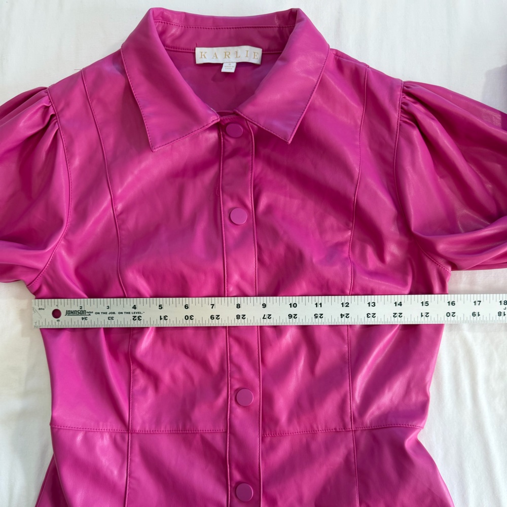 Karlie Faux Leather Dress Faux pink size S puffy sleeves - Picture 11 of 12